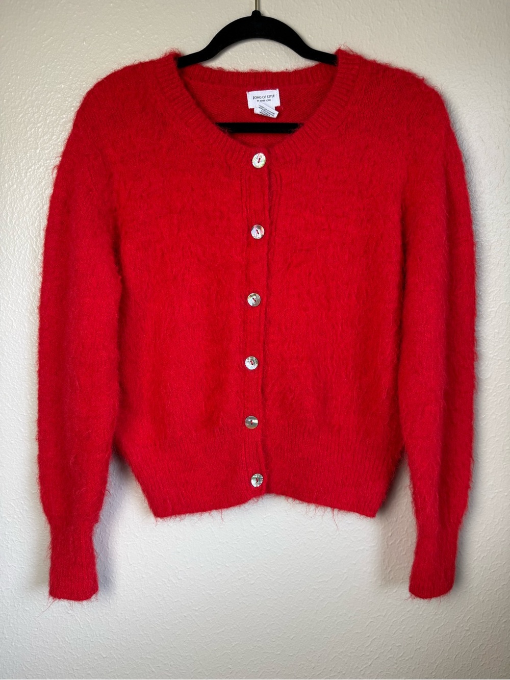 Song of Style red fuzzy cardigan